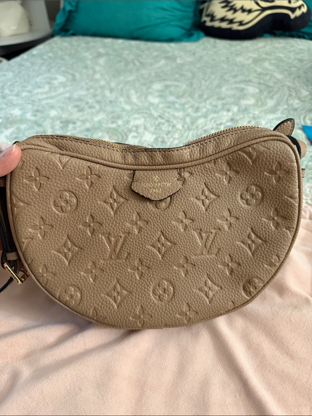 Louis Vuitton Taupe Monogram Embossed Crescent Crossbody Bag